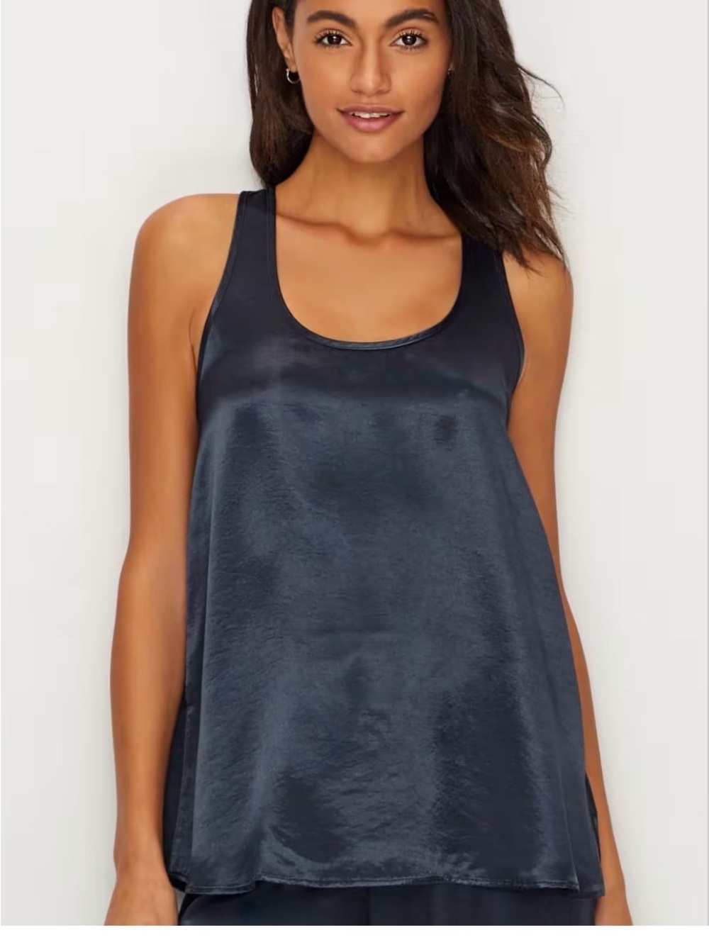 PJ Harlow Navy Satin Racerback Sleep Tank